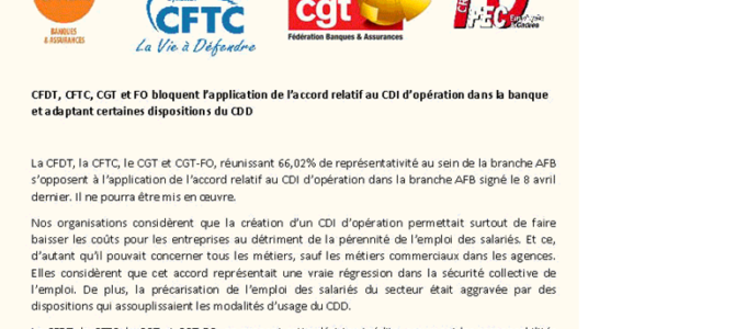 FO et la CGT-CFDT-CFTC neutralisent la signature du seul SNB concernant les CDI Kleenex FO et la CGT-CFDT-CFTC neutralisent la signature du seul SNB concernant les CDI Kleenex
