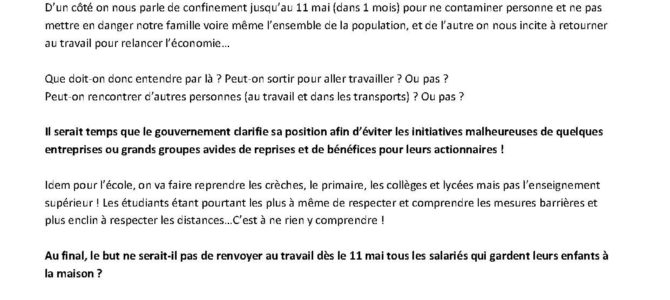 Les salariés attendent des précisions M. Le Président.